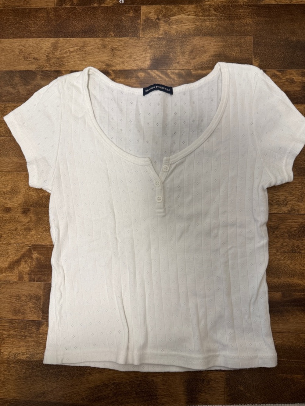 Brandy Melville White Short Sleeve Ribbed Henley Tee